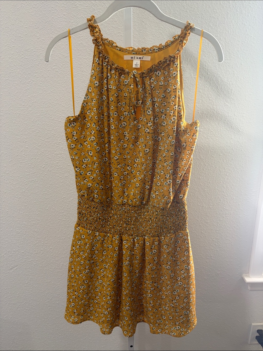 miami Mustard Yellow Floral Smocked Mini Dress